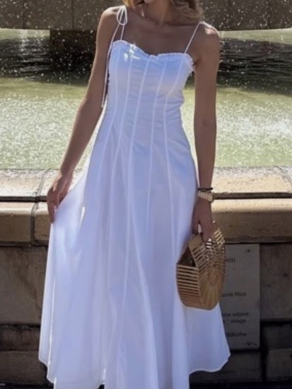 Zara White Maxi Dress with Spaghetti Straps